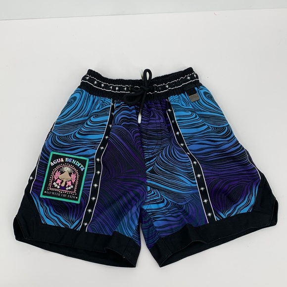 Agua Bendita Luke Eter swim shorts trunks blue purple swirl patch boys new 4 - Picture 1 of 4